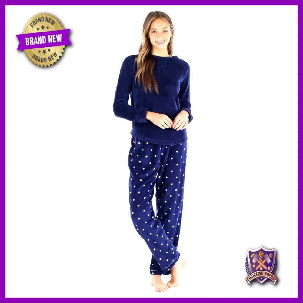 Fleece Pajama Set Long Sleeve Loose Fit Plus Size Medium